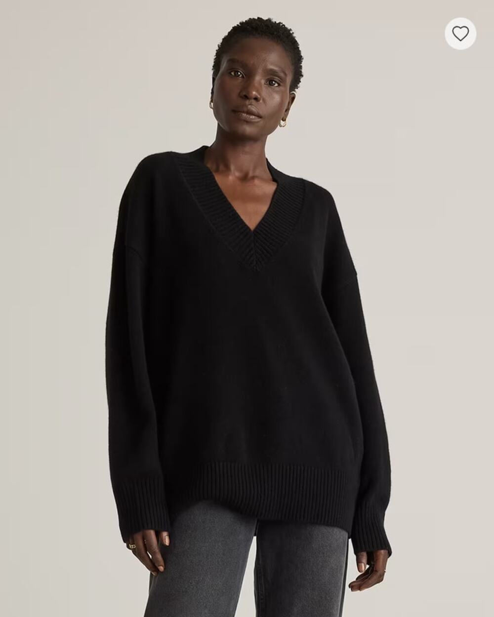 Quince Mongolian Cashmere Oversized V-Neck Sweater Black Size XS